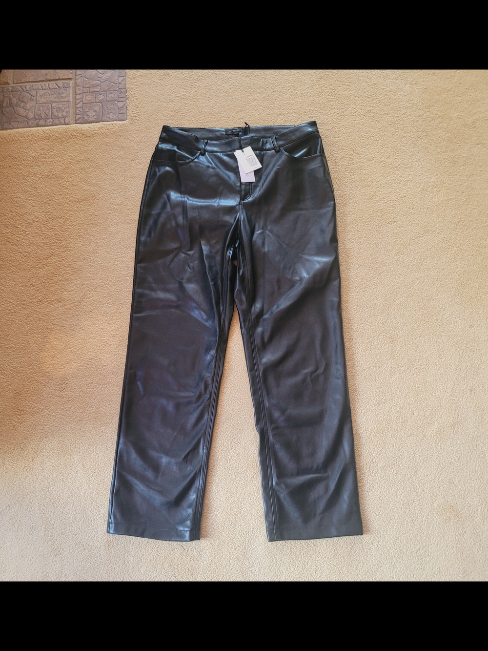 NWT Dynamite Black Faux Leather Straight-Leg Pants Sz 12